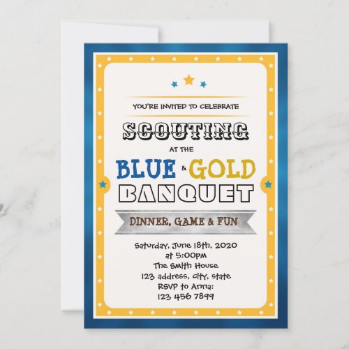Blue and gold banquet party invitation