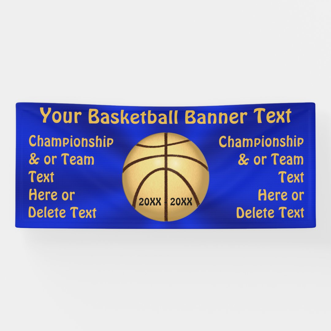 Blue and Gold Basketball Banner with 4 Text Boxes Zazzle