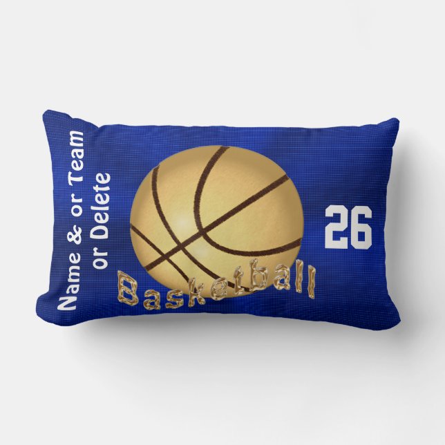 Blue and Gold Basketball Team Gifts PERSONALIZED Lumbar Pillow (Front)