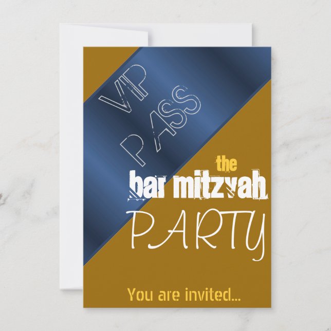 Blue and gold Bat Mitzvah Bar Mitzvah party Invitation (Front)