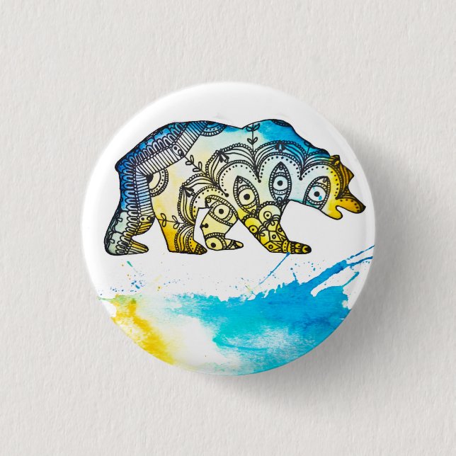 Blue and Gold Bear Pin By Megaflora (Front)