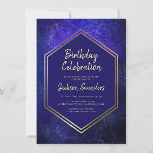 Blue and Gold Birthday Party Invitation