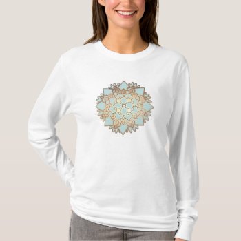 Blue And Gold Blooming Lotus Flower T-shirt by pixiestick at Zazzle
