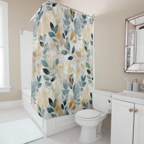 Blue and Gold Boho Branches Shower Curtain