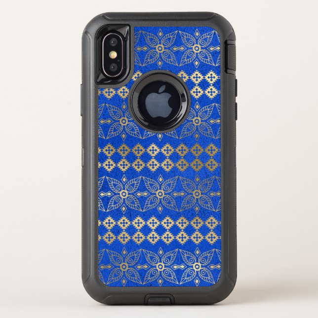 Blue and Gold Boho Floral Mandala Pattern Otterbox iPhone Case (Back)