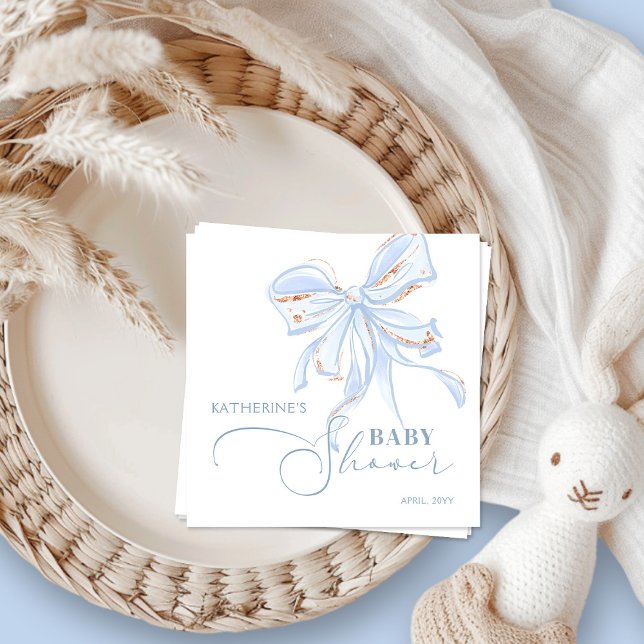 Blue and Gold Bow Chic Boy Baby Shower Napkins (Creator Uploaded)