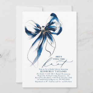 Blue and Gold Bow Elegant Whimsical Bridal Shower Invitation