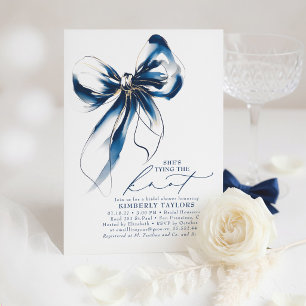 Blue and Gold Bow Elegant Whimsical Bridal Shower Invitation