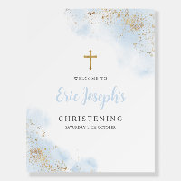 Blue and Gold Boy Christening Baptism Welcome Sign