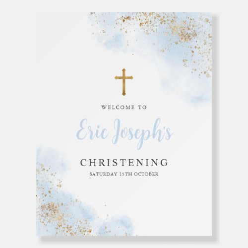 Blue and Gold Boy Christening Baptism Welcome Sign