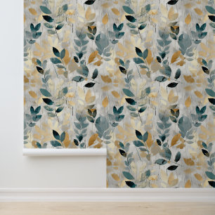 Blue and Gold Branch Repeat Watercolor pattern Wallpaper