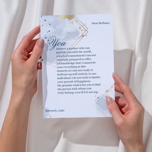 Blue and Gold Breakup Card (Say its over with this elegant breakup card. Add your own heartfelt message. )