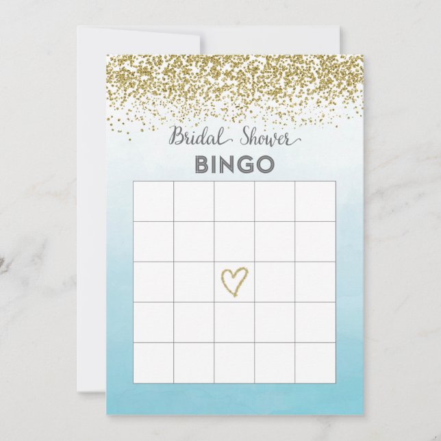 Blue and Gold Bridal Shower Bingo Card (Front)