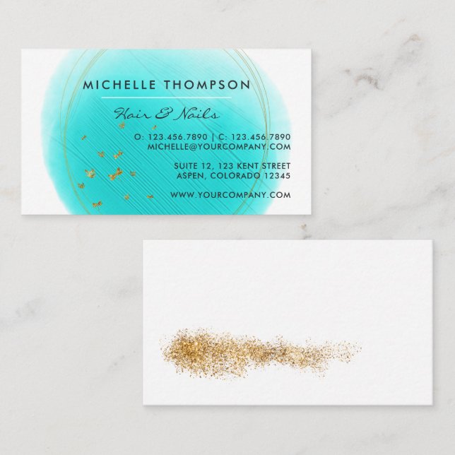  Blue and Gold Brushstrokes Square Business Card (Front/Back)