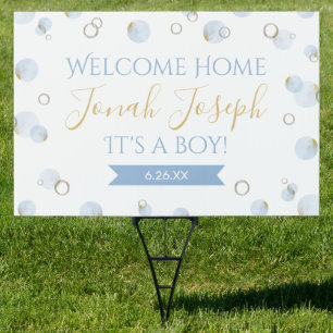 Blue and Gold Bubble Welcome Home Baby Yard Sign