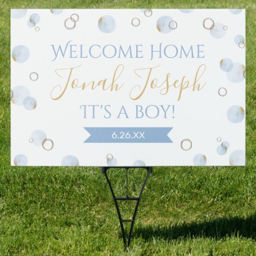 Blue and Gold Bubble Welcome Home Baby Yard Sign 