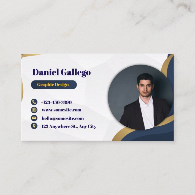 Blue and gold business card (Front)