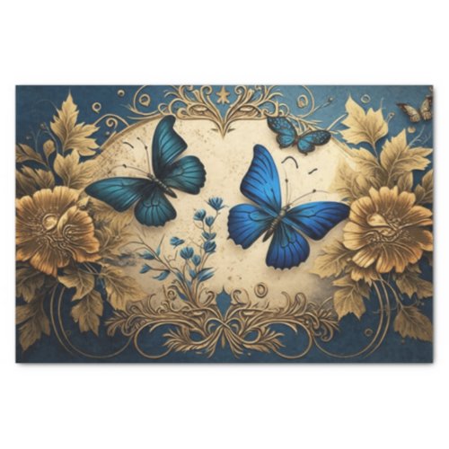 Blue and Gold Butterfly Decoupage Tissue Paper