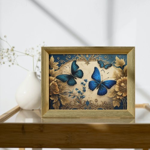 Blue and Gold Butterfly Decoupage Tissue Paper Poster