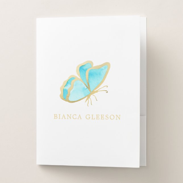 Blue and Gold Butterfly Elegant Pocket Folder (Front)