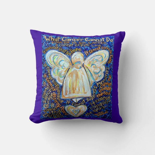 Blue and Gold Cancer Angel Decorative Throw Pillow (Front)