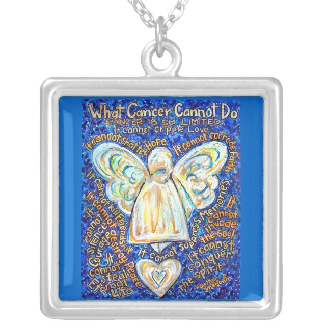 Blue and Gold Cancer Angel Necklace Jewelry (Front)