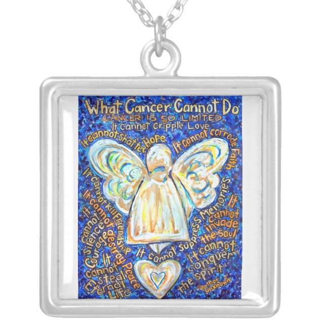 Blue and Gold Cancer Angel Necklace Jewelry (Front)