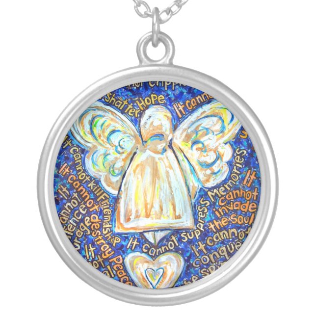 Blue and Gold Cancer Angel Necklace Jewelry (Front)