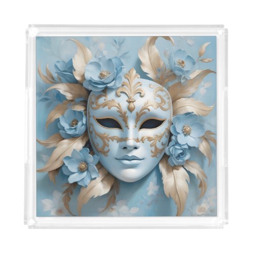 Blue and gold carnival mask acrylic tray