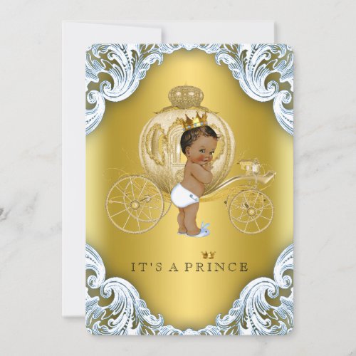 Blue and Gold Carriage Ethnic Prince Baby Shower Invitation