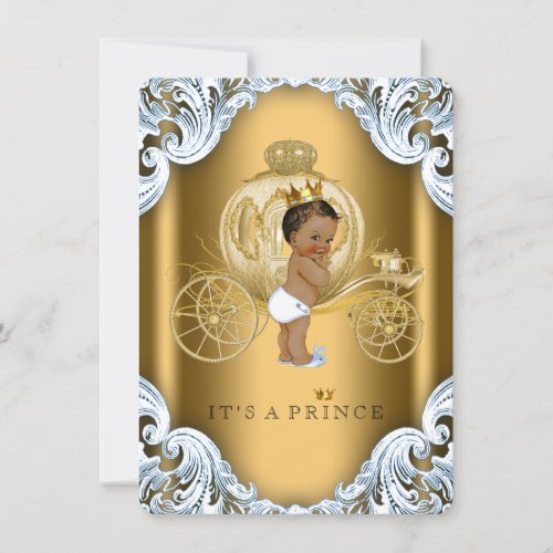 Blue and Gold Carriage Ethnic Prince Baby Shower Invitation