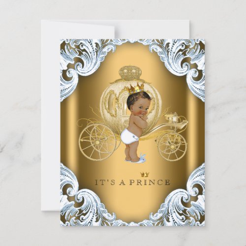 Blue and Gold Carriage Ethnic Prince Baby Shower Invitation