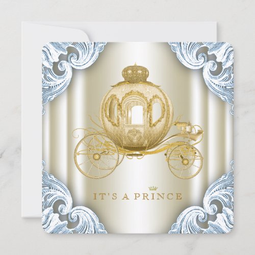 Blue and Gold Carriage Prince Baby Shower Invitation