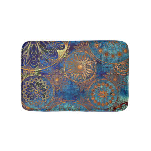 Blue and Gold Celestial Bath Mat Custom Colors