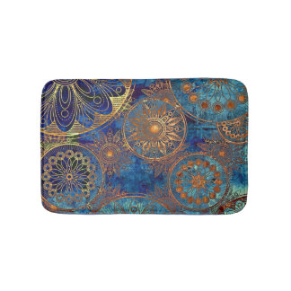Blue and Gold Celestial Bath Mat Custom Colors