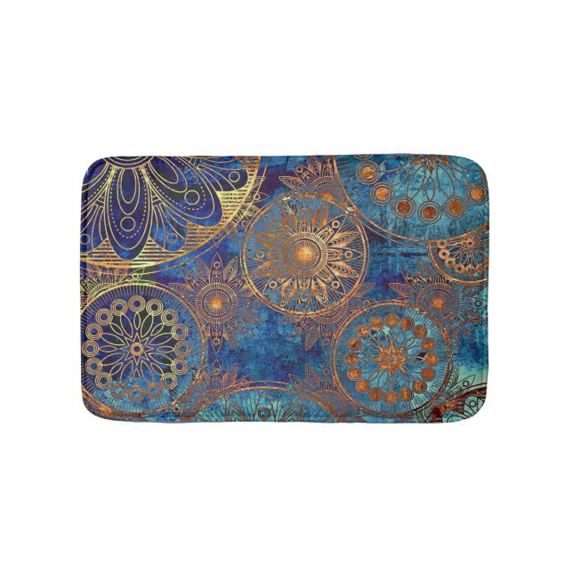 Blue and Gold Celestial Bath Mat Custom Colors (Front)