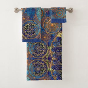 Blue and Gold Celestial Bath Towel Set Custom