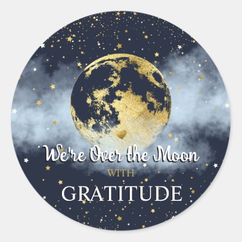 Blue and Gold Celestial Gratitude Thank You Classic Round Sticker