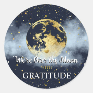 Blue and Gold Celestial Gratitude Thank You Classic Round Sticker