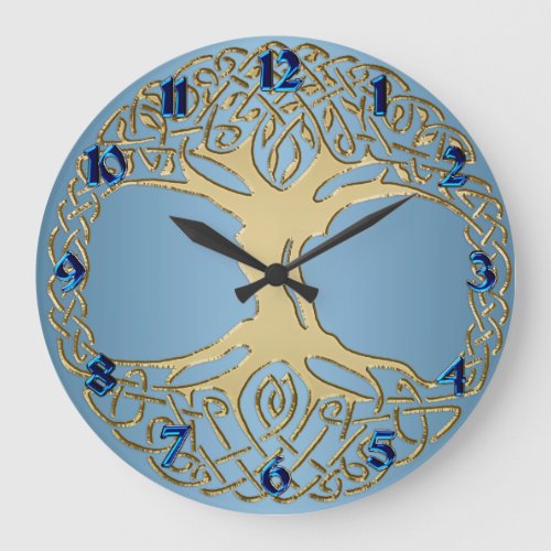 Blue and Gold Celtic Knot Tree of Life Clock