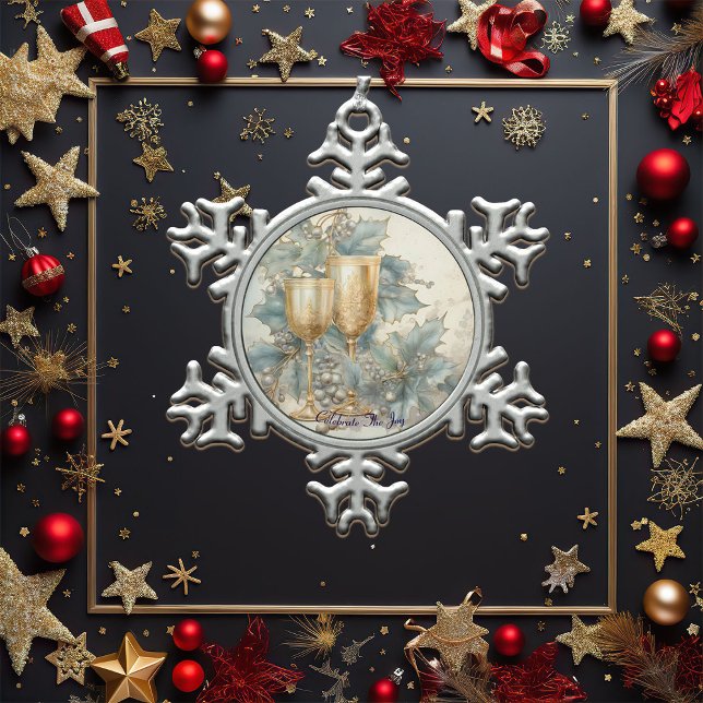 Blue and gold chalice snowflake pewter christmas ornament (Creator Uploaded)