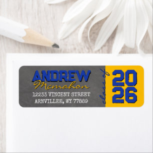 Blue and Gold Chalkboard Graduation Return Address Label