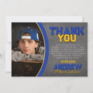Blue and Gold Chalkboard Graduation Thank You Card