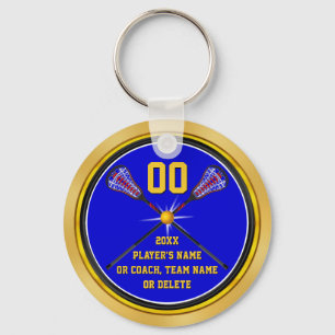 Blue and Gold Cheap Lacrosse Gifts, Personalized Keychain