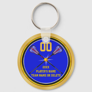 Blue and Gold Cheap Lacrosse Gifts, Personalized Keychain