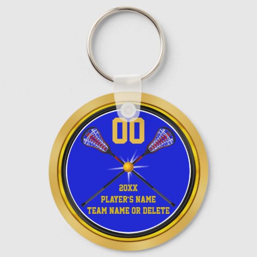 Blue and Gold Cheap Lacrosse Gifts Personalized Keychain