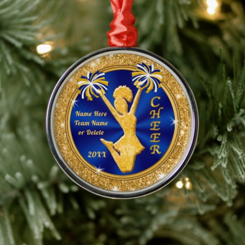 Blue and Gold Cheerleader Ornaments Personalized