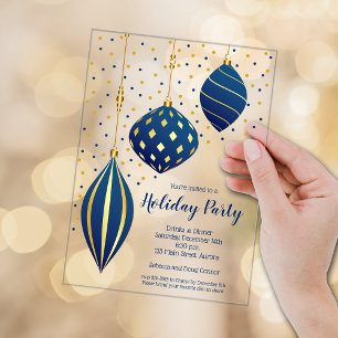 Blue and Gold Christmas Ornaments Holiday Acrylic Invitations