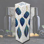 Blue and Gold Christmas Ornaments Holiday Gift Wine Box<br><div class="desc">Dark blue and gold Christmas tree ornaments, blue and gold dots on your choice of background color and your holiday Christmas greeting on the top in chic lettering, use these personalized wine boxes to give your favorite vintage as party favors, business gifts, corporate gifts and more. Click the "Personalize" button,...</div>