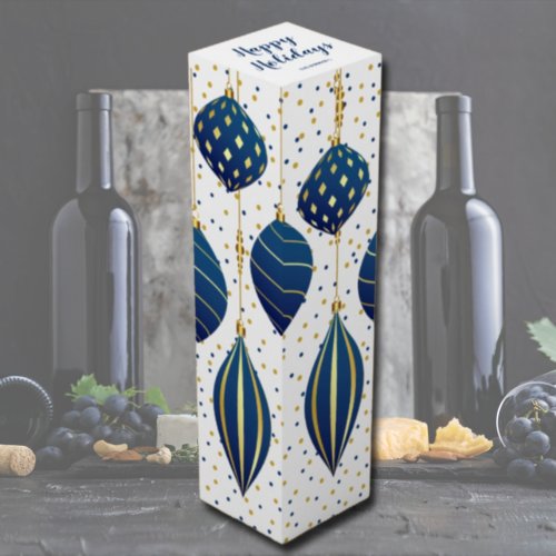 Blue and Gold Christmas Ornaments Holiday Gift Wine Box